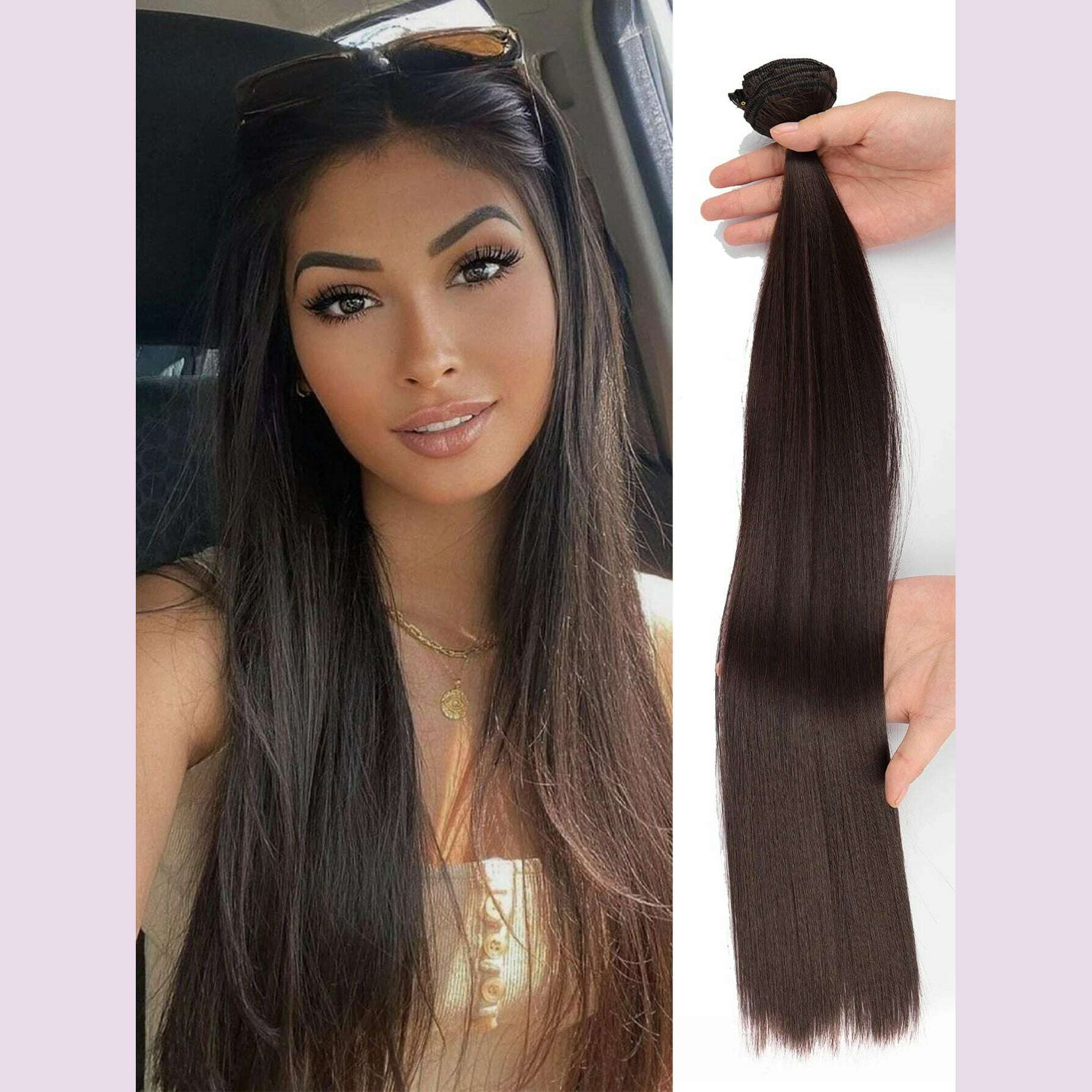 Clip in Hair Extensions 22 Inch Brown Mix Blonde Long Hair Extensions Clip Ins 7PCS Soft Synthetic Hairpieces for Women - KIMLUD