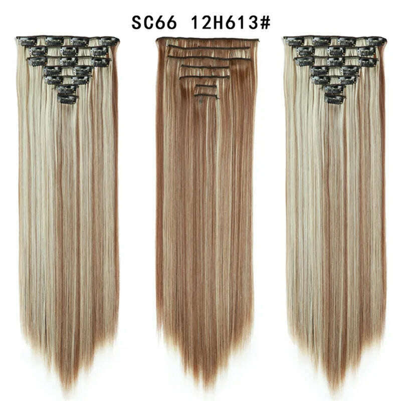 Clip in Hair Extensions 22 Inch Brown Mix Blonde Long Hair Extensions Clip Ins 7PCS Soft Synthetic Hairpieces for Women - KIMLUD