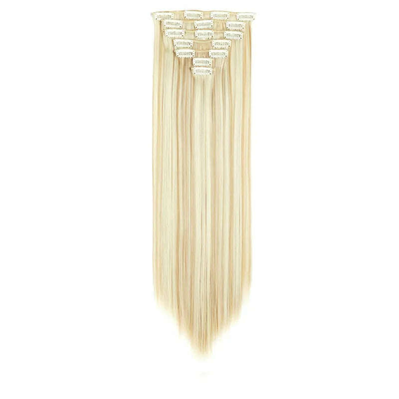 Clip in Hair Extensions 22 Inch Brown Mix Blonde Long Hair Extensions Clip Ins 7PCS Soft Synthetic Hairpieces for Women - KIMLUD