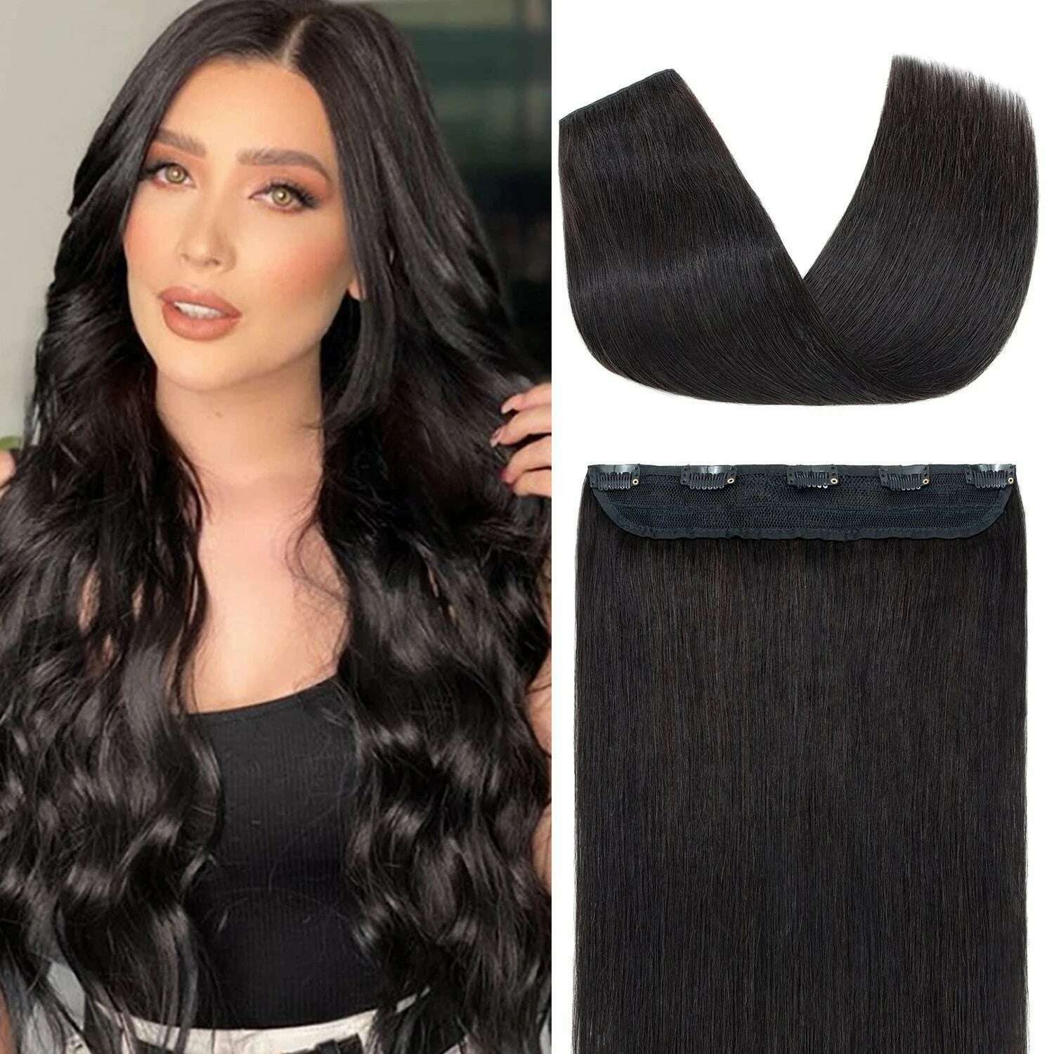 Clip in Human Hair Extensions One Piece 5 Clips 100% Real Human Hair Straight Soft One Piece Natural Human Hair Extensions 120g - KIMLUD