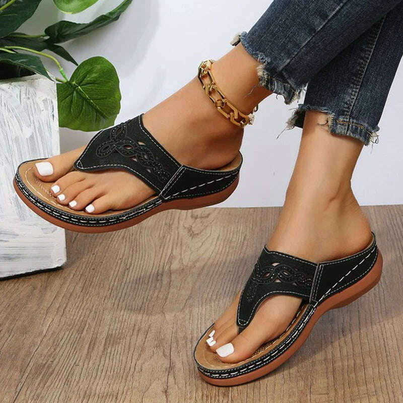 KIMLUD, Clip Toe Wedge Sandals Women 2023 Summer Thick Platform Beach Sandals Woman Plus Size 44 Low Heels Gladiator Sandalias De Mujer, KIMLUD Womens Clothes