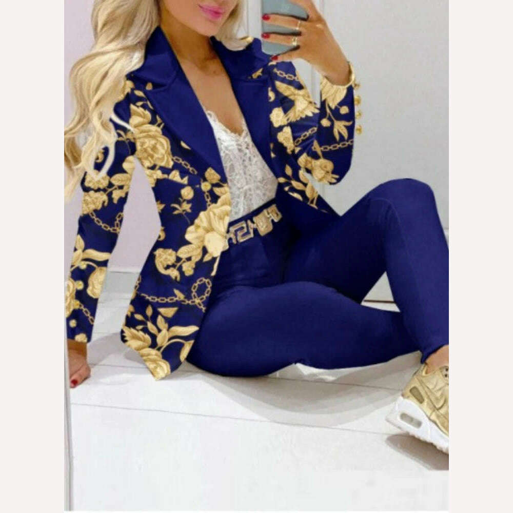 KIMLUD, CM.YAYA Elegant INS Paisley Butterfly Blazer Suit and Pants Two 2 Piece Set for Women 2022 Autumn Winter Street Outfit Tracksuit, blue floral / S, KIMLUD APPAREL - Womens Clothes