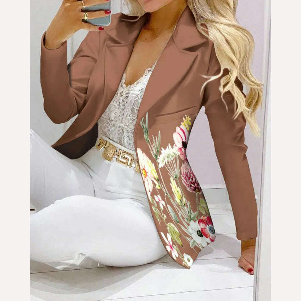 KIMLUD, CM.YAYA Elegant INS Paisley Butterfly Blazer Suit and Pants Two 2 Piece Set for Women 2022 Autumn Winter Street Outfit Tracksuit, khaki floral / S, KIMLUD APPAREL - Womens Clothes