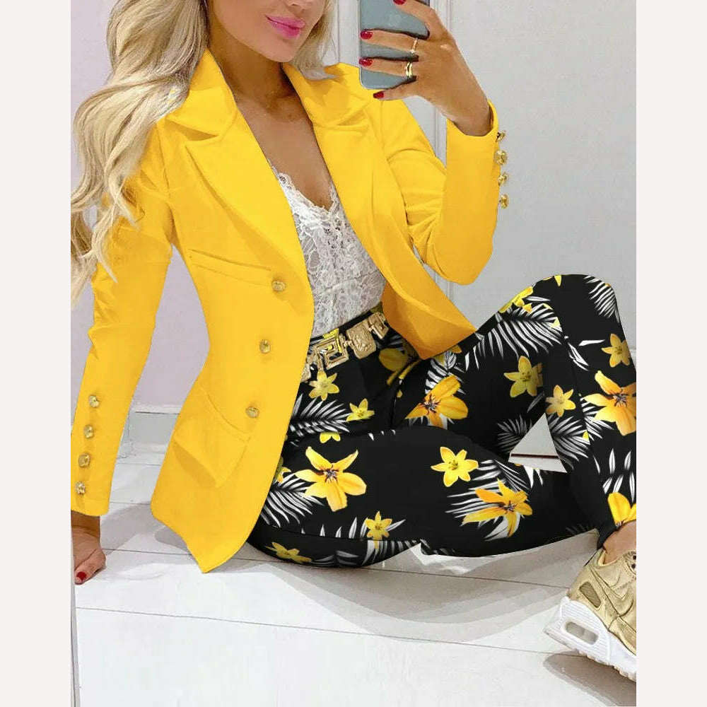 CM.YAYA Elegant INS Paisley Butterfly Blazer Suit and Pants Two 2 Piece Set for Women 2022 Autumn Winter Street Outfit Tracksuit - KIMLUD