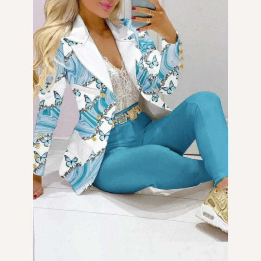 CM.YAYA Elegant INS Paisley Butterfly Blazer Suit and Pants Two 2 Piece Set for Women 2022 Autumn Winter Street Outfit Tracksuit - KIMLUD