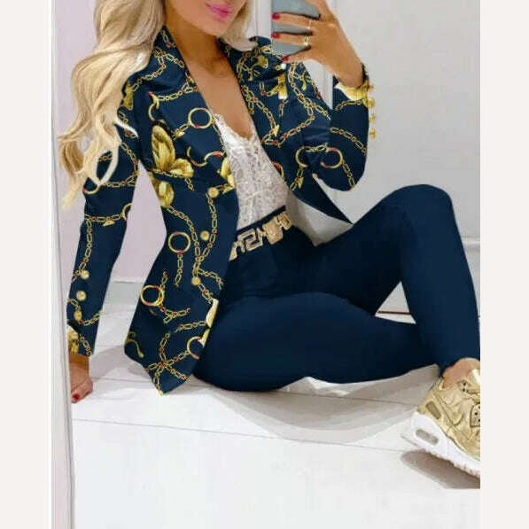 CM.YAYA Elegant INS Paisley Butterfly Blazer Suit and Pants Two 2 Piece Set for Women 2022 Autumn Winter Street Outfit Tracksuit - KIMLUD