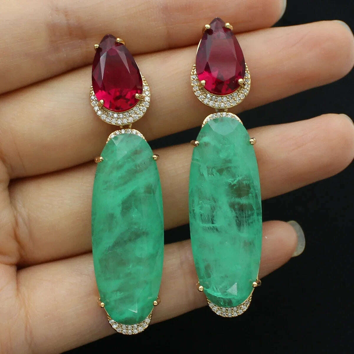 KIMLUD, Colorful Purple Green Dangle Earrings for Women Luxury Jewelry Wedding Evening Party Big Drop Earrings Elegant Female Gift, 3, KIMLUD APPAREL - Womens Clothes