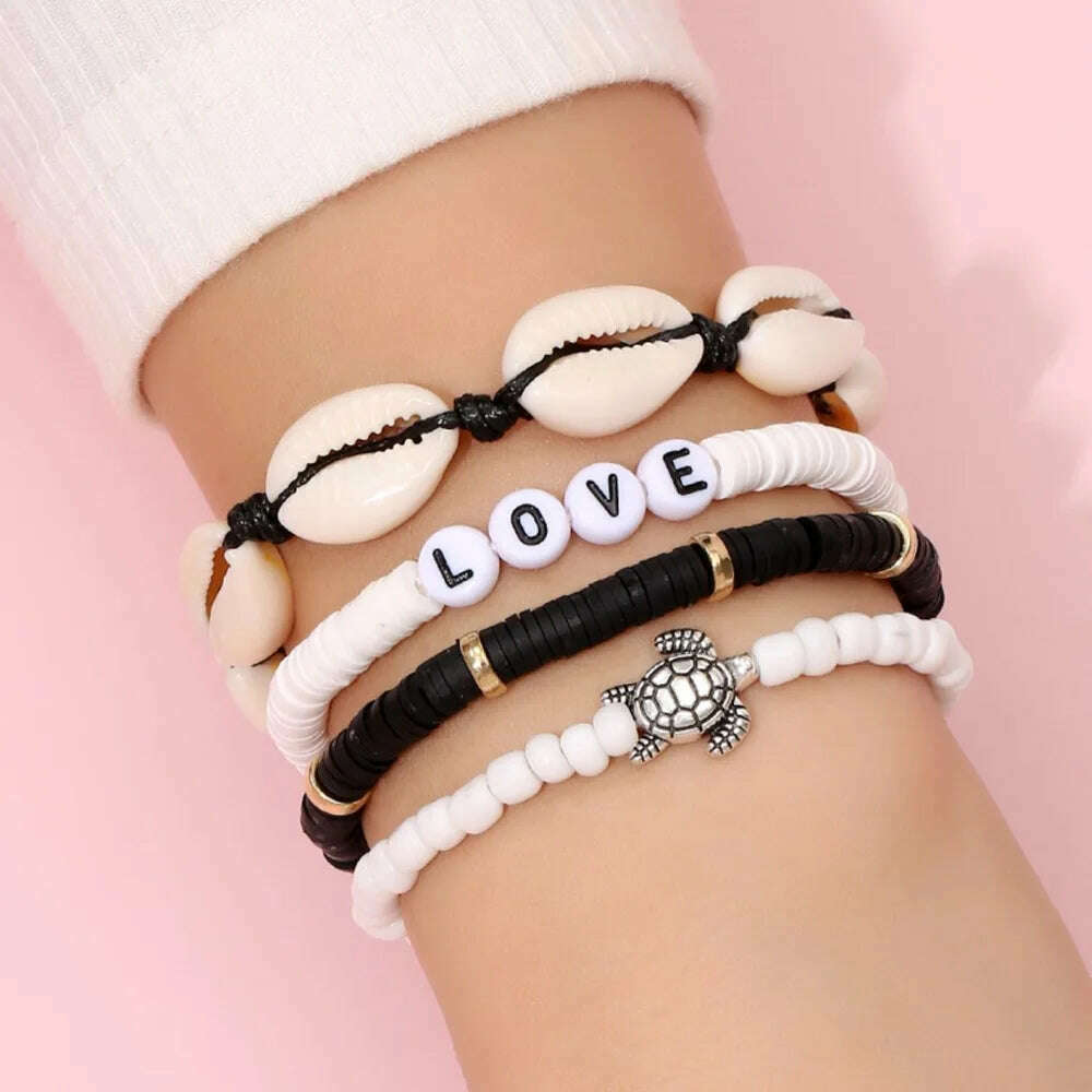 Colorful Stackable Love Letter Bracelets for Women soft clay pottery Layering Friendship Beads Chain Bangle Boho Jewelry Gift - KIMLUD