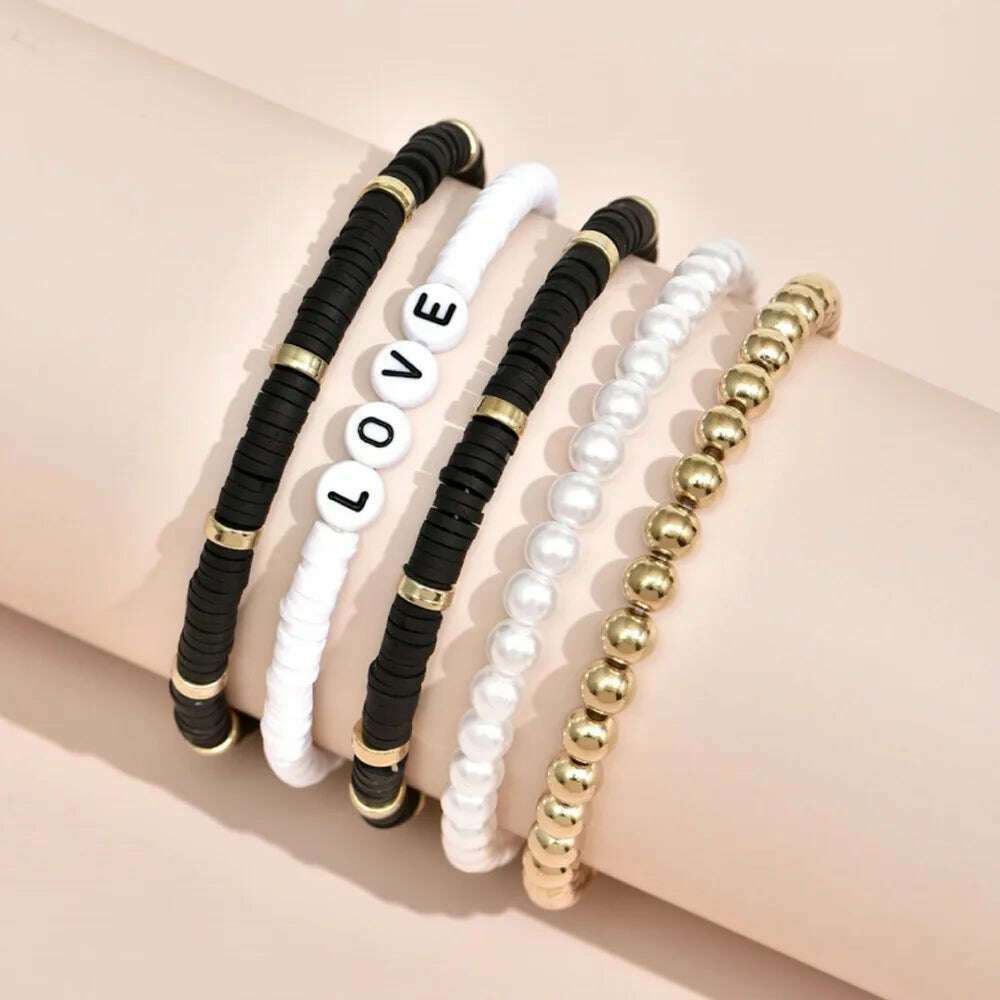 KIMLUD, Colorful Stackable Love Letter Bracelets for Women soft clay pottery Layering Friendship Beads Chain Bangle Boho Jewelry Gift, KIMLUD Womens Clothes