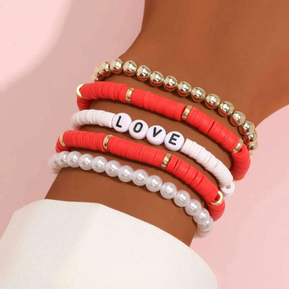 KIMLUD, Colorful Stackable Love Letter Bracelets for Women soft clay pottery Layering Friendship Beads Chain Bangle Boho Jewelry Gift, 8, KIMLUD APPAREL - Womens Clothes