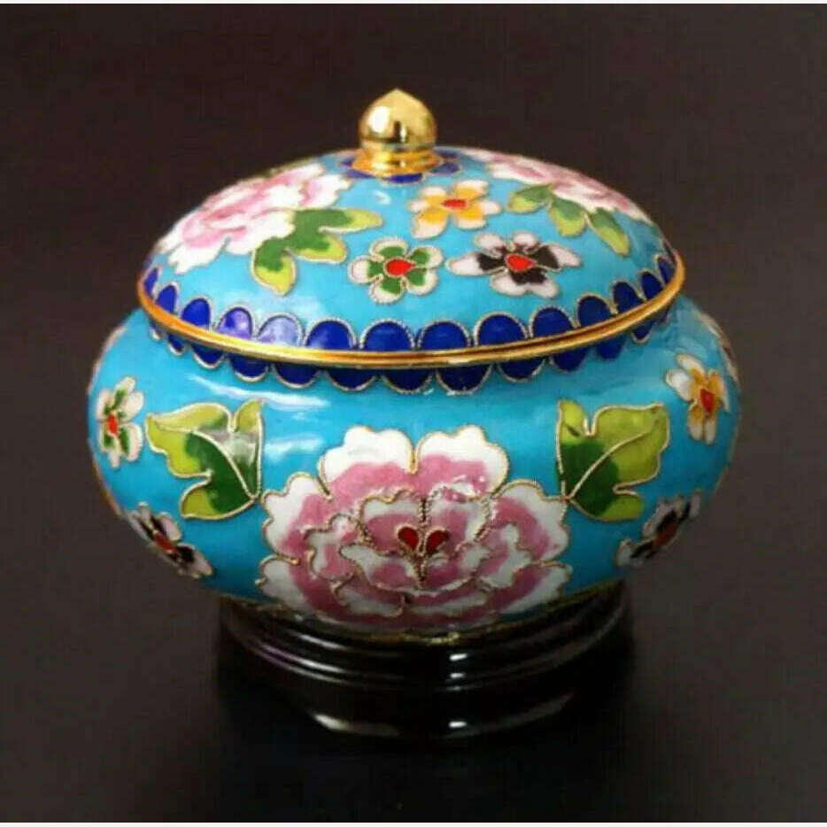 KIMLUD, Copper Statue  Collection Chinese Porcelain Painting Flowers Cloisonne Storage Pot Circular Cover Auspicious Wealth Jar Statues, KIMLUD Womens Clothes