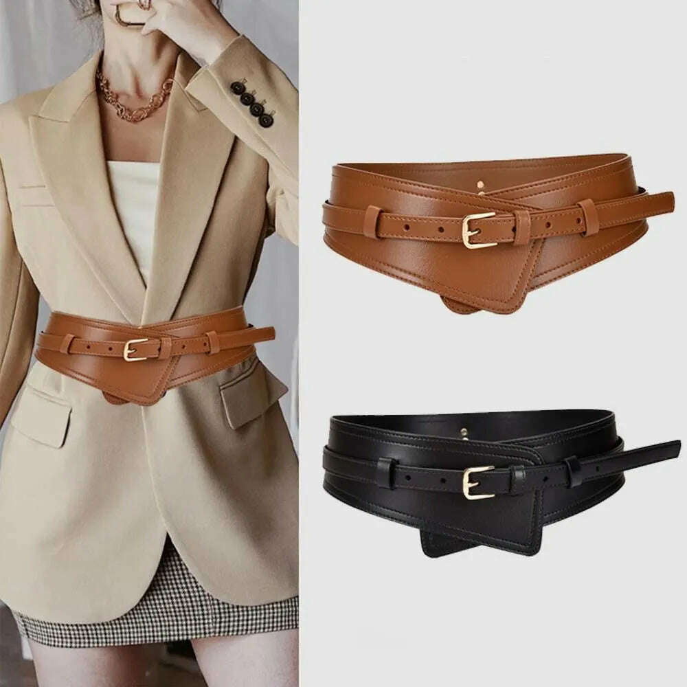 KIMLUD, Corset Wide Belts Pu Leather Slimming Body Waistband For Women Elastic Waist Belts Strap Belts Bownot Dress Coat Accessories, KIMLUD Womens Clothes