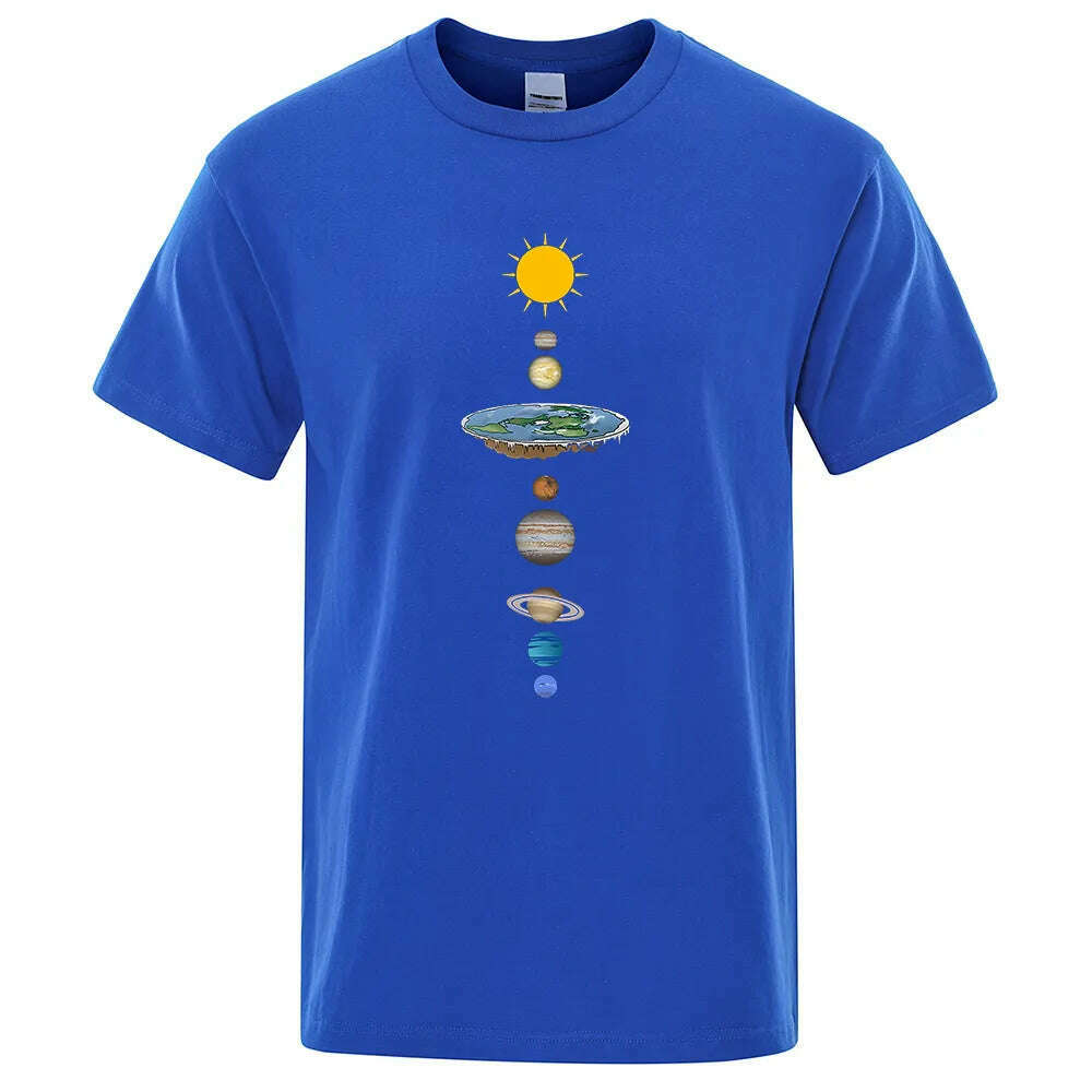 Cosmic Solar System Planets Print Short Sleeve Men Street Casual Tee Clothing Loose Oversized T Shirt Male Summer Cotton Tops - KIMLUD