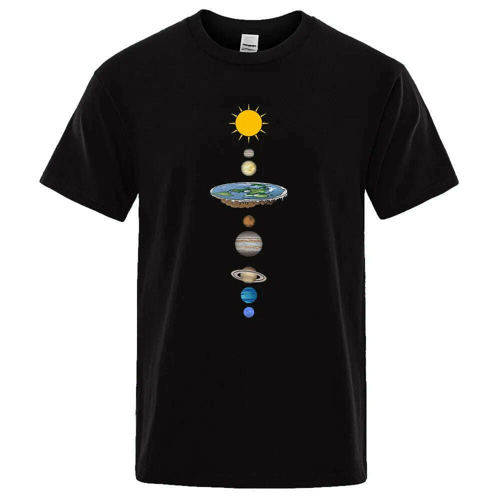 Cosmic Solar System Planets Print Short Sleeve Men Street Casual Tee Clothing Loose Oversized T Shirt Male Summer Cotton Tops - KIMLUD