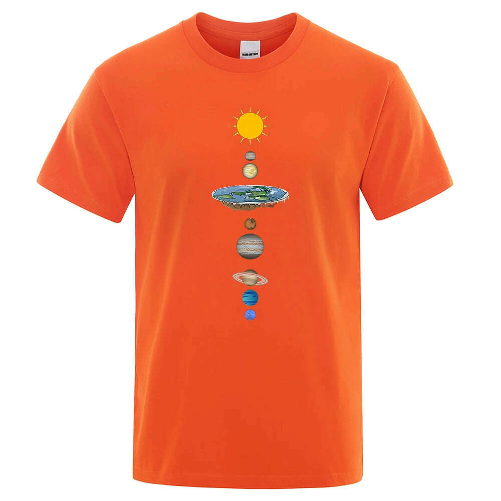 KIMLUD, Cosmic Solar System Planets Print Short Sleeve Men Street Casual Tee Clothing Loose Oversized T Shirt Male Summer Cotton Tops, Orange / XXXL, KIMLUD APPAREL - Womens Clothes