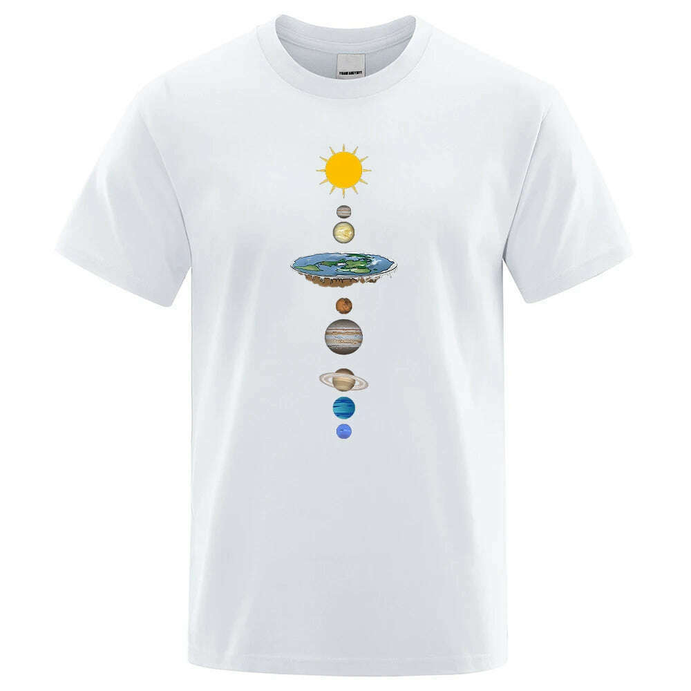 Cosmic Solar System Planets Print Short Sleeve Men Street Casual Tee Clothing Loose Oversized T Shirt Male Summer Cotton Tops - KIMLUD