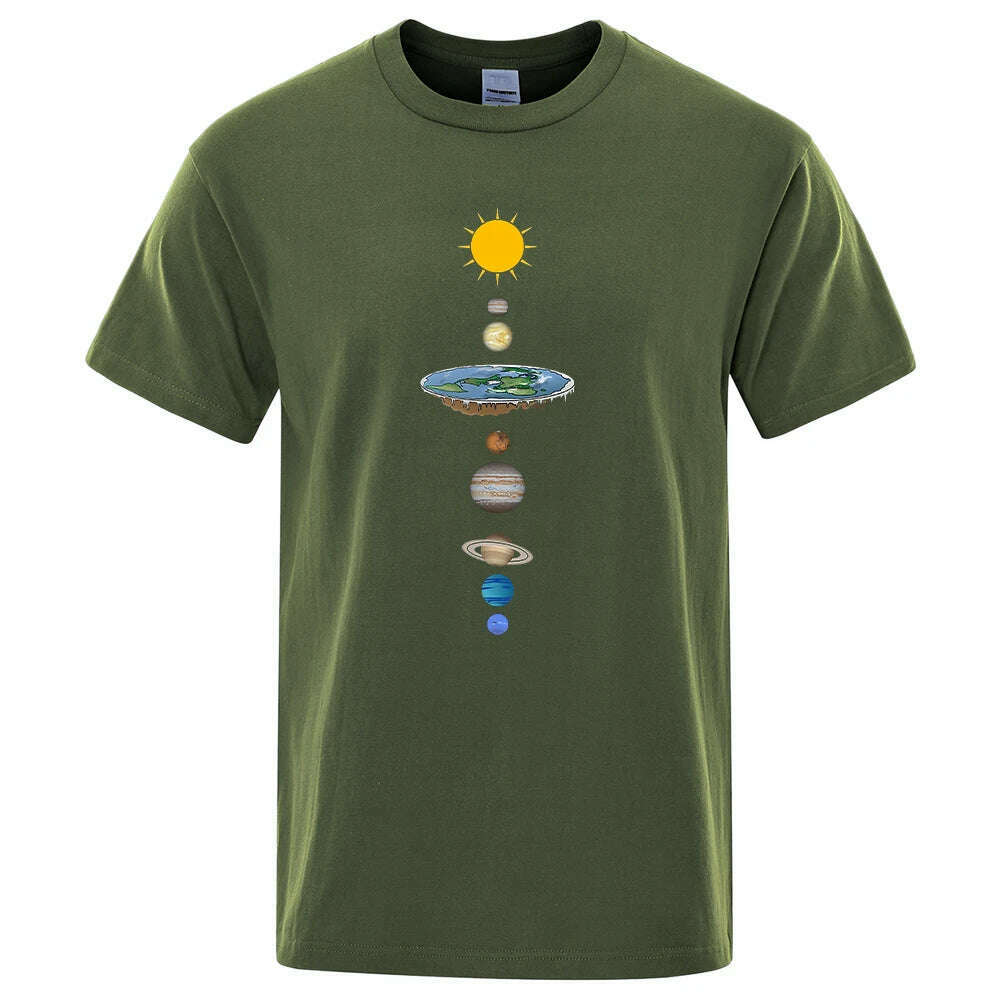 KIMLUD, Cosmic Solar System Planets Print Short Sleeve Men Street Casual Tee Clothing Loose Oversized T Shirt Male Summer Cotton Tops, Dark Green / XXXL, KIMLUD APPAREL - Womens Clothes