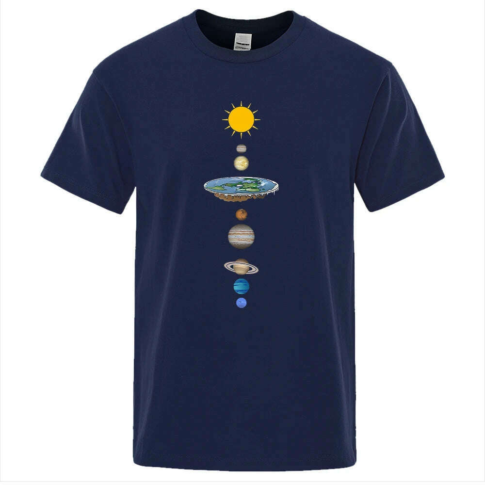 Cosmic Solar System Planets Print Short Sleeve Men Street Casual Tee Clothing Loose Oversized T Shirt Male Summer Cotton Tops - KIMLUD