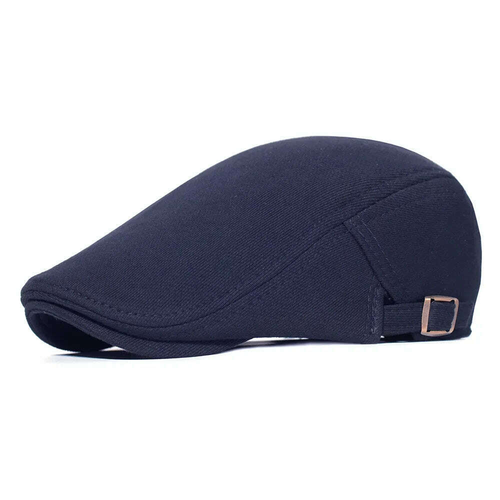 KIMLUD, Cotton Adjustable Newsboy Caps Men Woman Casual Beret Flat Ivy Cap Soft Solid Color Driving Cabbie Hat Unisex Black Gray Hats, Navy Blue / Adjustable 56-60 cm, KIMLUD APPAREL - Womens Clothes