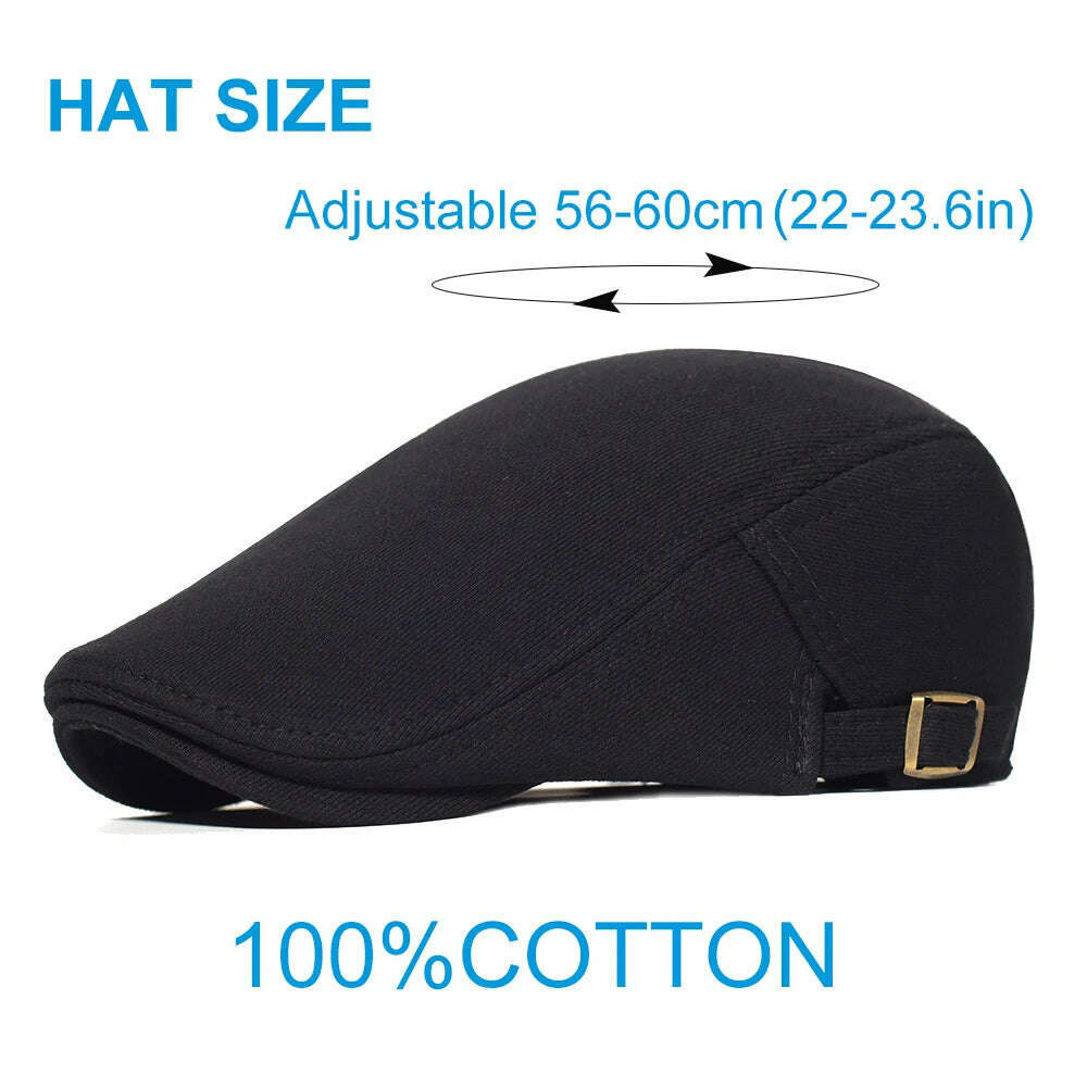 KIMLUD, Cotton Adjustable Newsboy Caps Men Woman Casual Beret Flat Ivy Cap Soft Solid Color Driving Cabbie Hat Unisex Black Gray Hats, KIMLUD Womens Clothes