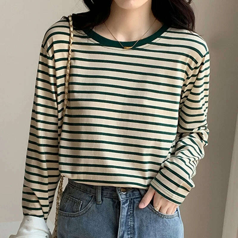 KIMLUD, Cotton T Shirt Women 2023 Summer Loose Striped T Shirts Casual O Neck Basic Ladies Clothes Korean Fashion T-shirt Female Tee Top, KIMLUD Womens Clothes