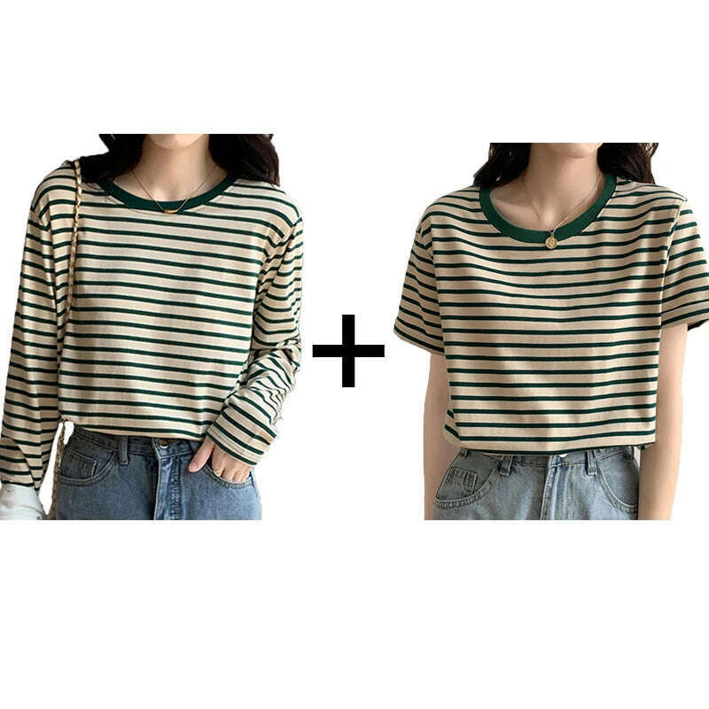 KIMLUD, Cotton T Shirt Women 2023 Summer Loose Striped T Shirts Casual O Neck Basic Ladies Clothes Korean Fashion T-shirt Female Tee Top, KIMLUD Womens Clothes