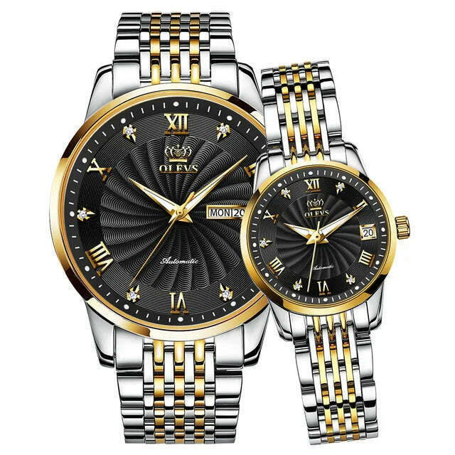 KIMLUD, Couple Watch OELVS  Brand Luxury Automatic Mechanical Watch Stainless Steel Waterproof Clock relogio masculino Couple Gift 6630, two tone black / China, KIMLUD APPAREL - Womens Clothes