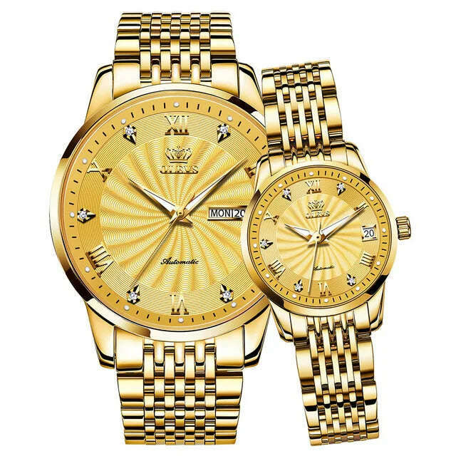 KIMLUD, Couple Watch OELVS  Brand Luxury Automatic Mechanical Watch Stainless Steel Waterproof Clock relogio masculino Couple Gift 6630, full gold / China, KIMLUD APPAREL - Womens Clothes