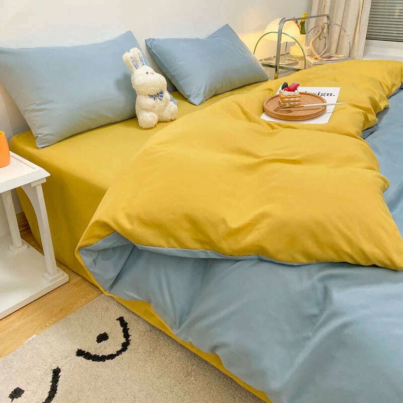 KIMLUD, Cream Style Solid Colours Pink Yellow Bedding Set Twin Full Queen King Size Bed Linen Girls Adults  Bed Flat Sheet Pillowcase, KIMLUD Womens Clothes