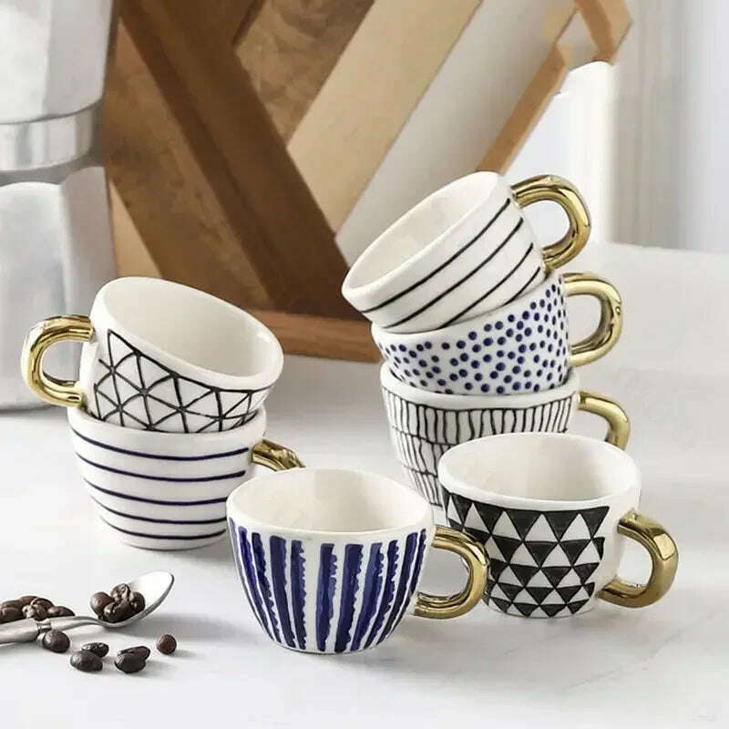 KIMLUD, Creative American Style Ceramic Mugs Coffee Cups Afternoon Tea Golden Stroke Geometry Irregular Coffee Cup Italian Espresso Mug, KIMLUD Womens Clothes