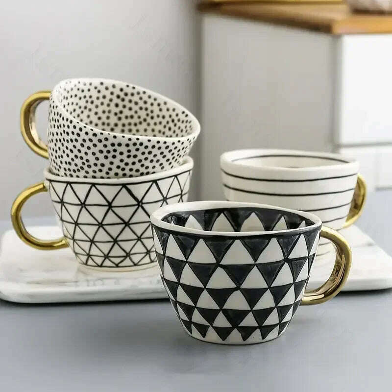 KIMLUD, Creative American Style Ceramic Mugs Coffee Cups Afternoon Tea Golden Stroke Geometry Irregular Coffee Cup Italian Espresso Mug, KIMLUD Womens Clothes