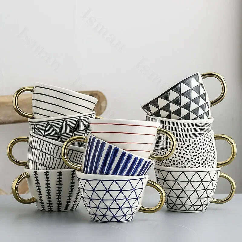 KIMLUD, Creative American Style Ceramic Mugs Coffee Cups Afternoon Tea Golden Stroke Geometry Irregular Coffee Cup Italian Espresso Mug, KIMLUD Womens Clothes