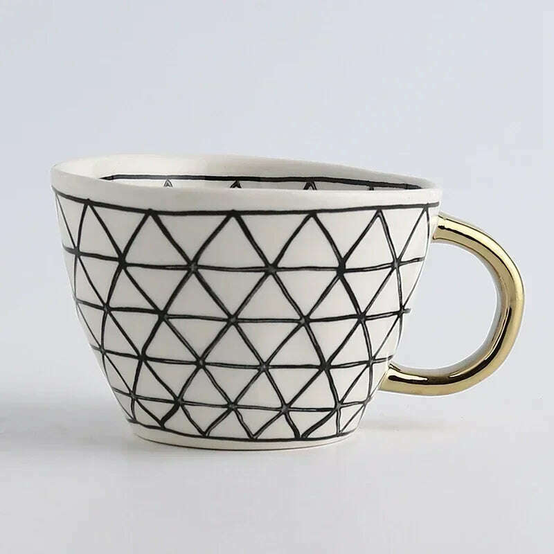 KIMLUD, Creative American Style Ceramic Mugs Coffee Cups Afternoon Tea Golden Stroke Geometry Irregular Coffee Cup Italian Espresso Mug, Style3 / 350-100ml, KIMLUD APPAREL - Womens Clothes