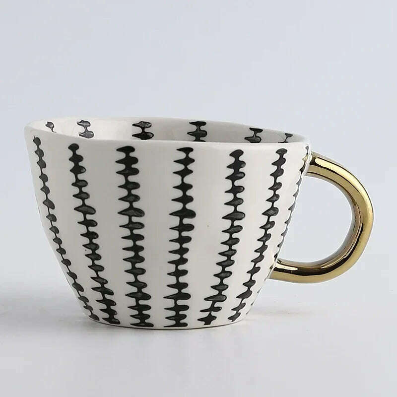 KIMLUD, Creative American Style Ceramic Mugs Coffee Cups Afternoon Tea Golden Stroke Geometry Irregular Coffee Cup Italian Espresso Mug, Style9 / 350-100ml, KIMLUD APPAREL - Womens Clothes