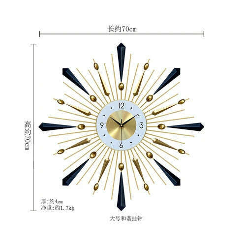 KIMLUD, Creative Art Light Luxury Wall Watch Wall Clock Living Room Home Clock Decoration Fashion Modern Simple Personality Clock, 70X70cm, KIMLUD APPAREL - Womens Clothes