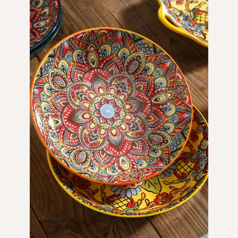 KIMLUD, Creative Ceramic Tableware Set, Large Plate, Bohemian Style Dish Combination, Dinner Plate Set, Bowl and Plate Set, KIMLUD Womens Clothes