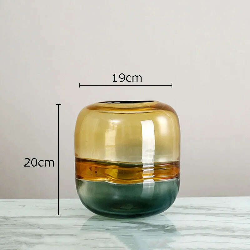 KIMLUD, Creative Gradient Amber Colored Glass Vase Hydroponic Flower Pot Desk Decoration Artificial Flower Decorative Floral Arrangement, M, KIMLUD APPAREL - Womens Clothes