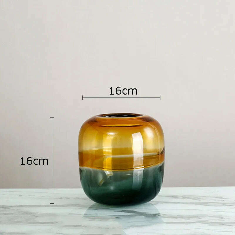 KIMLUD, Creative Gradient Amber Colored Glass Vase Hydroponic Flower Pot Desk Decoration Artificial Flower Decorative Floral Arrangement, S, KIMLUD APPAREL - Womens Clothes