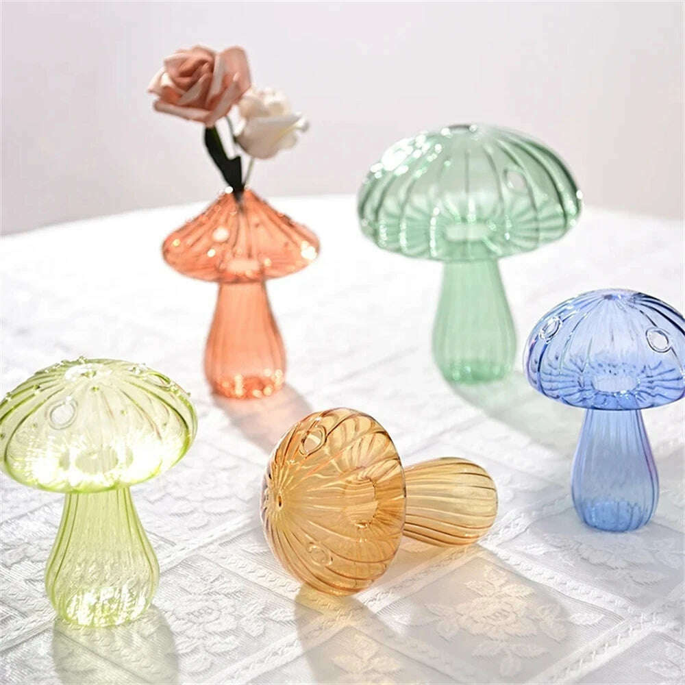 KIMLUD, Creative Mushroom Glass Flower Vase Plant Hydroponic Terrarium Art Plant Table Vase Glass Crafts DIY Room Decor Bottle Ваза, KIMLUD Womens Clothes