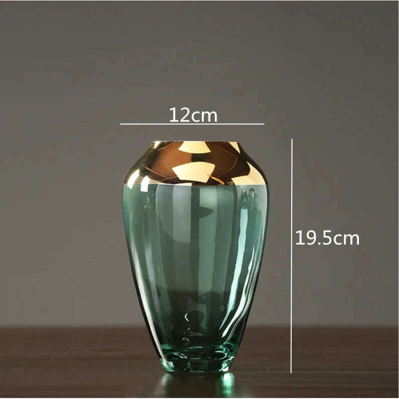 KIMLUD, Creative Nordic glass Gold vase Transparent Hydroponics Flower arrangement accessories Modern home decorations wedding vases, 19.5x12cm, KIMLUD APPAREL - Womens Clothes