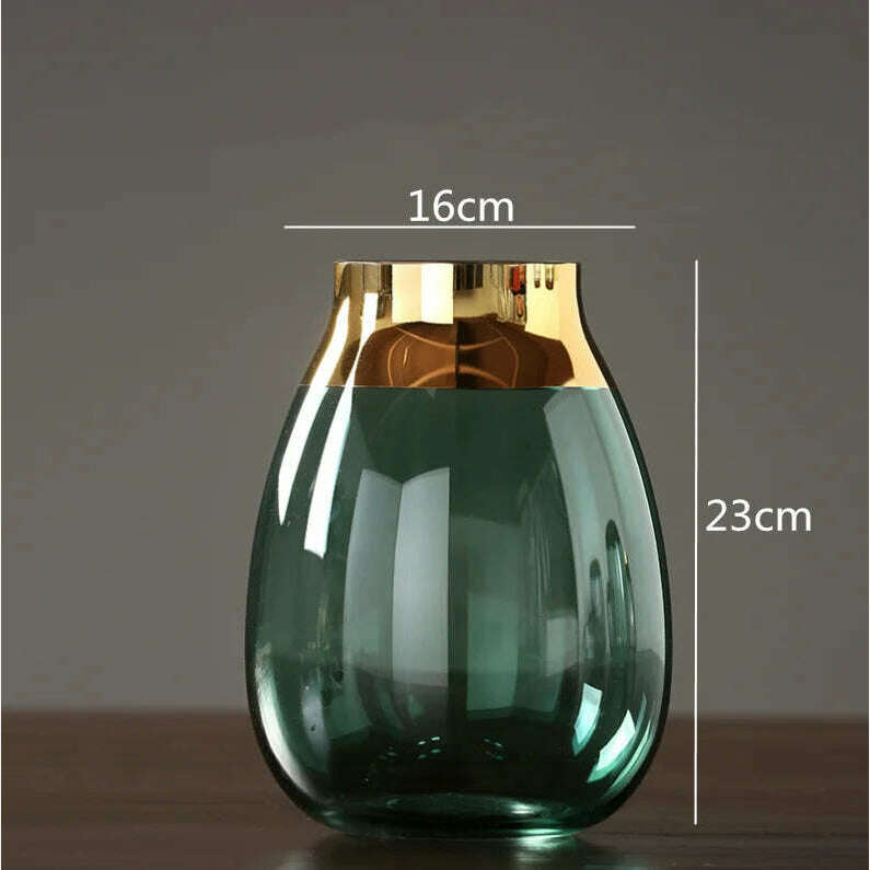 KIMLUD, Creative Nordic glass Gold vase Transparent Hydroponics Flower arrangement accessories Modern home decorations wedding vases, 23x16cm, KIMLUD APPAREL - Womens Clothes