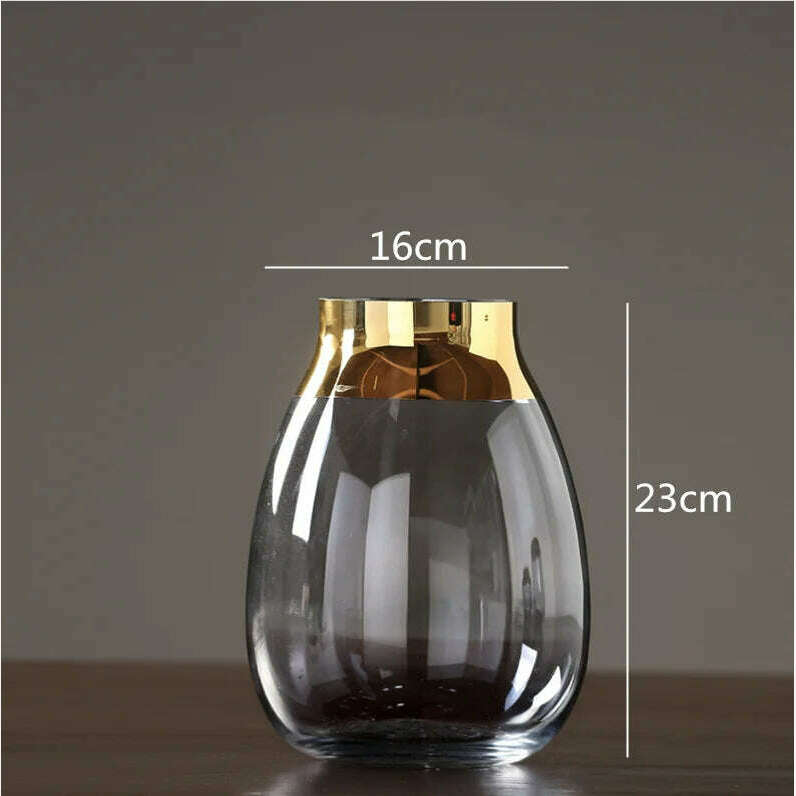 KIMLUD, Creative Nordic glass Gold vase Transparent Hydroponics Flower arrangement accessories Modern home decorations wedding vases, 16x23cm, KIMLUD APPAREL - Womens Clothes