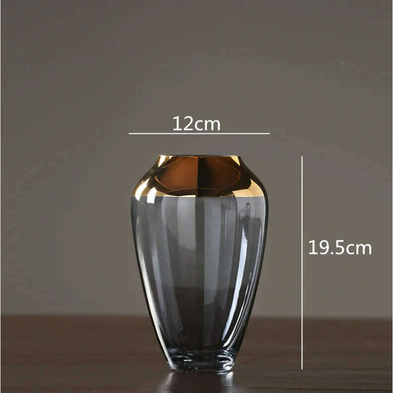 KIMLUD, Creative Nordic glass Gold vase Transparent Hydroponics Flower arrangement accessories Modern home decorations wedding vases, 19.5x12cm 1, KIMLUD APPAREL - Womens Clothes