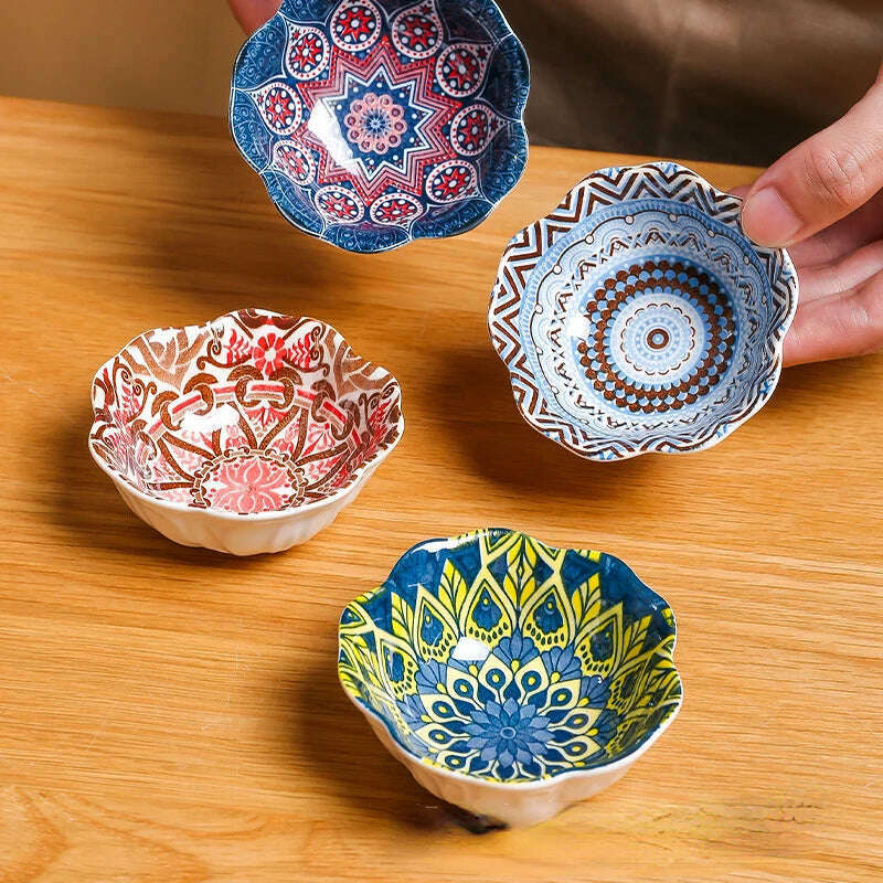 Creative Painted Ceramic Seasoning Small Dish Japanese Dipping Seasoning Dish Snack Bowls Dishes - KIMLUD