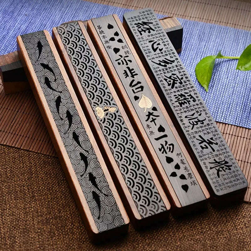 Creative Retro Black Home Office Wooden Incense Holder Incense Burner Traditional Chinese Type Wood Handmade Carving Censer Box - KIMLUD