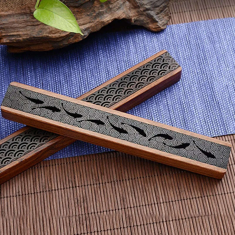 Creative Retro Black Home Office Wooden Incense Holder Incense Burner Traditional Chinese Type Wood Handmade Carving Censer Box - KIMLUD