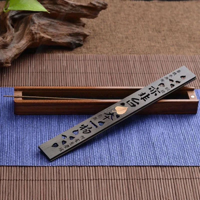 Creative Retro Black Home Office Wooden Incense Holder Incense Burner Traditional Chinese Type Wood Handmade Carving Censer Box - KIMLUD