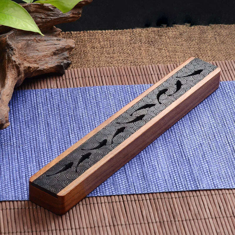 Creative Retro Black Home Office Wooden Incense Holder Incense Burner Traditional Chinese Type Wood Handmade Carving Censer Box - KIMLUD