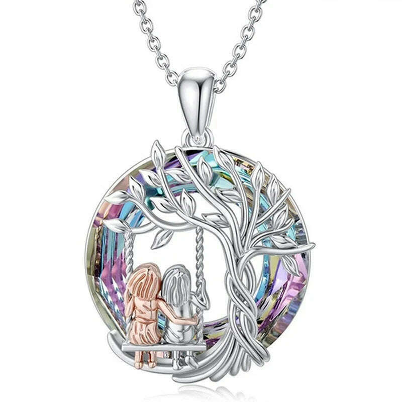 Creative Sister Crystal Necklace Stainless Steel Life Tree Pendant Engagement Necklaces for Women Stainless Steel Jewelry Gift - KIMLUD