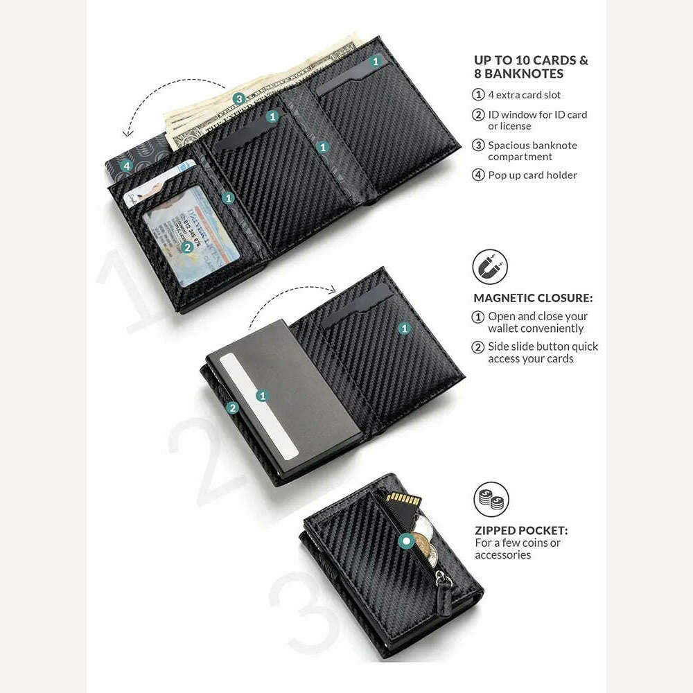 Credit Card Holder RFID Blocking Bifold Wallet Men's Wallet with Coin Compartment and Banknote Compartment - KIMLUD